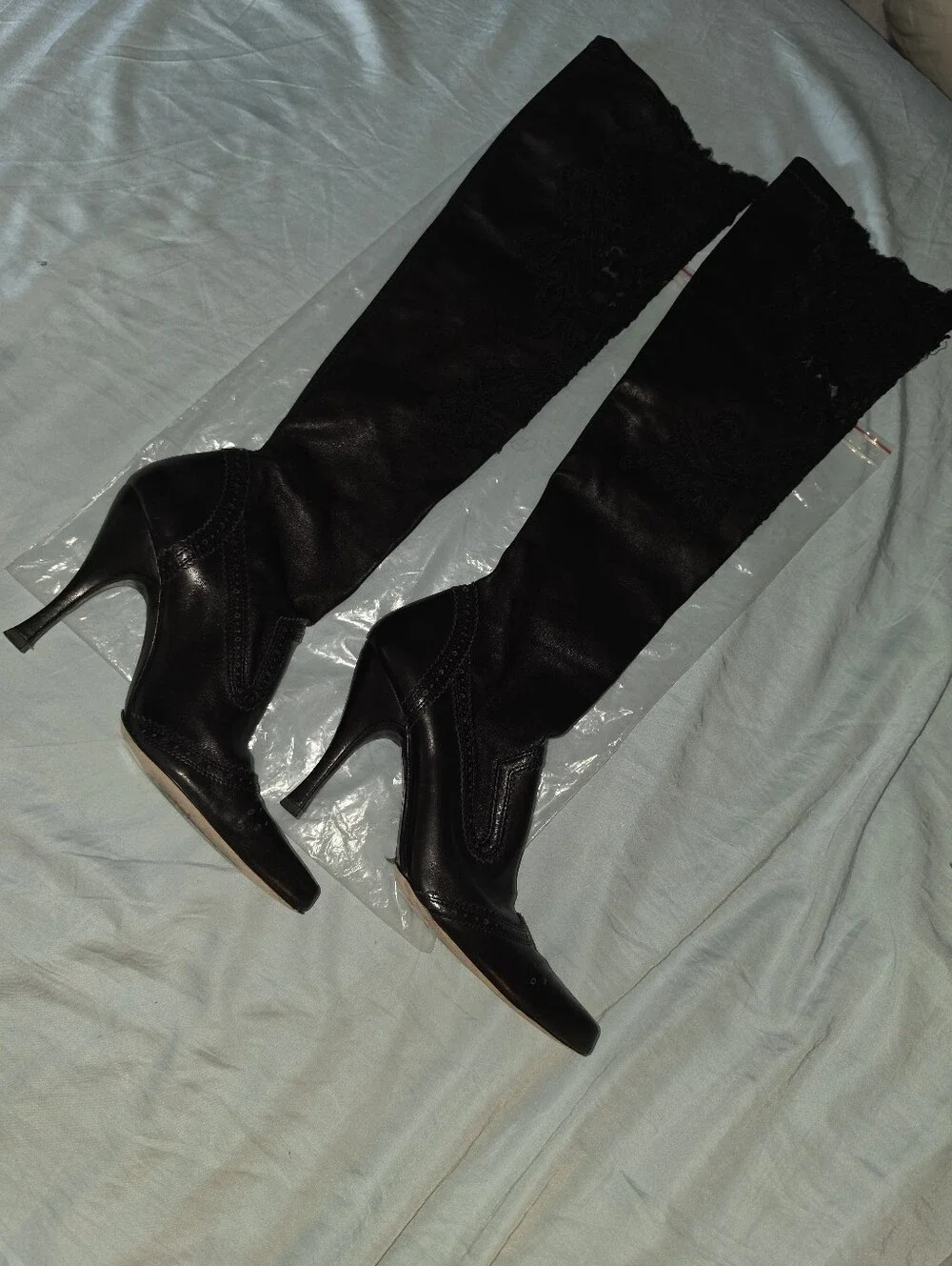 Ermanno Scervino HOT ITEM! Over The Knee Stretch Nappa Boots w/Couture Lace. 8.5